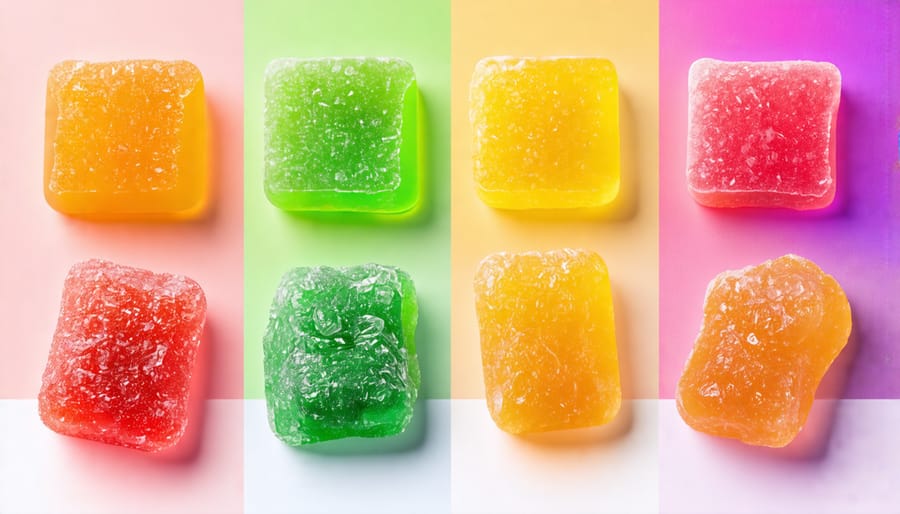 Various CBD-infused THC gummies from different brands and with varying flavors